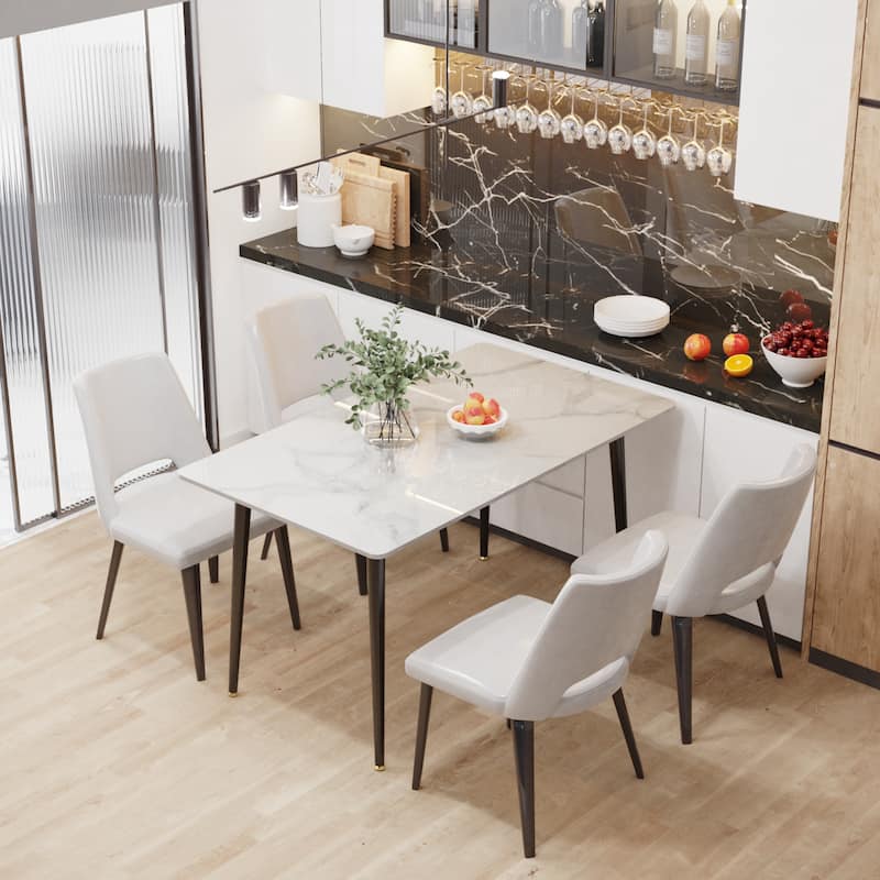 UNHO Modern Dining Table with Slate Stone Top and Metal Legs Rectangle - 47.2x27.5x30 inch
