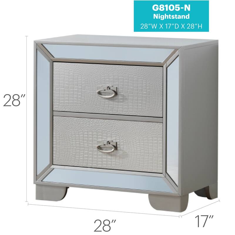 Silver Champagne Nightstand with Durable Construction, Modern Accent Bedside Table for Bedroom Storage and Convenience