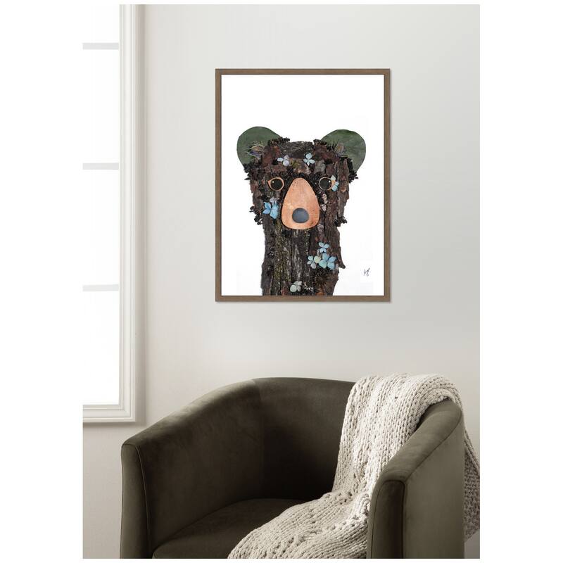 Kate and Laurel Black Bear by Madeline Jeppesen Framed Canvas Wall Art Print