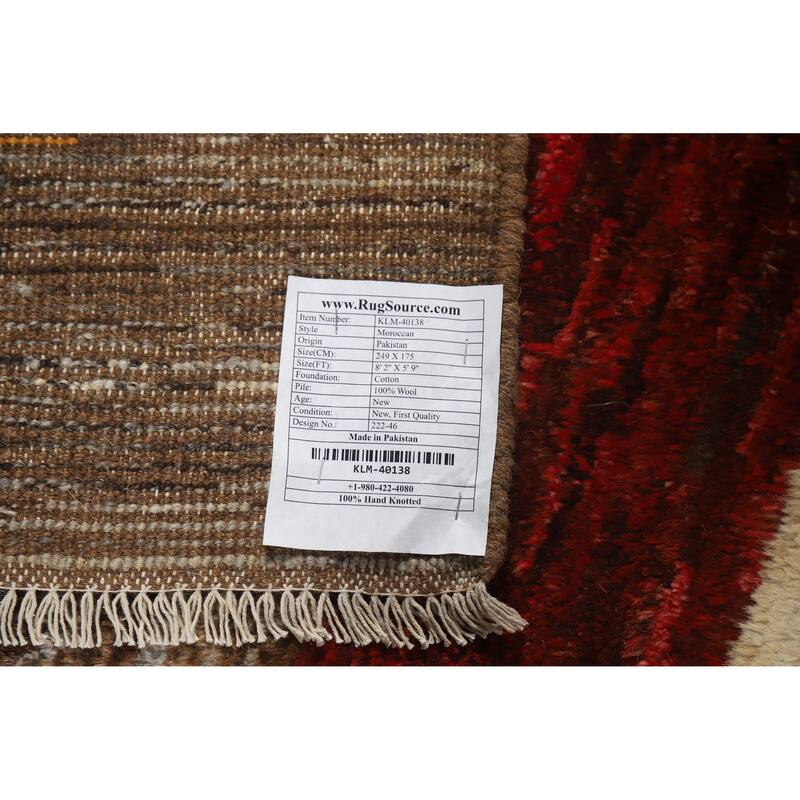 Moroccan Oriental Area Rug Hand-Knotted Wool Carpet - 5'9" x 8'2"