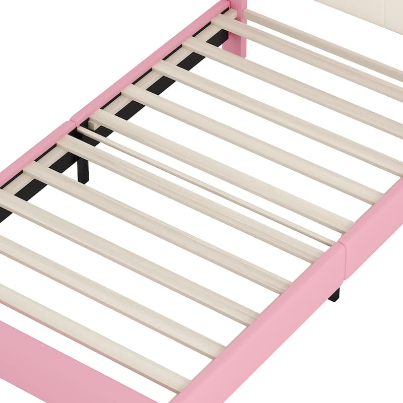 Twin size Upholstered Princess Bed With Crown Headboard,Twin Size Platform Bed with Headboard and Footboard