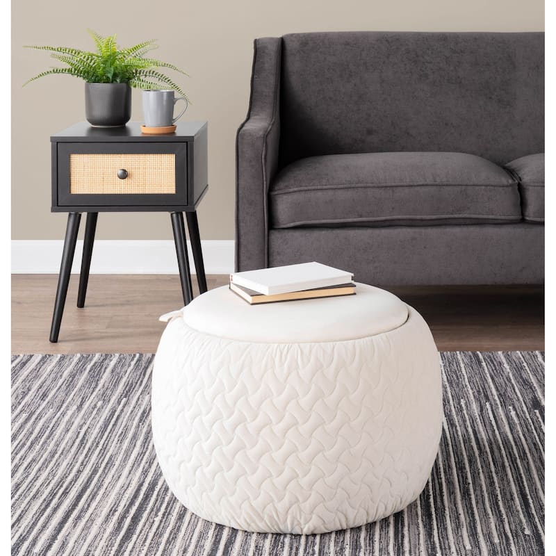 Carson Carrington Astrid Pouf with Natural Wood Tray Top
