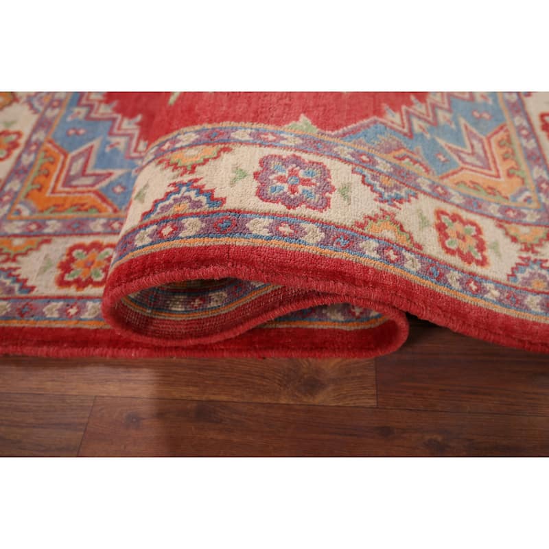 Geometric Kazak Accent Rug Hand-Knotted Traditional Wool Carpet - 3'5" x 5'2"