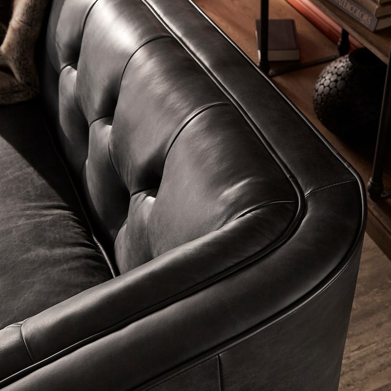 Tullio Black Leather Button Tufted Loveseat by iNSPIRE Q Modern - Sofa