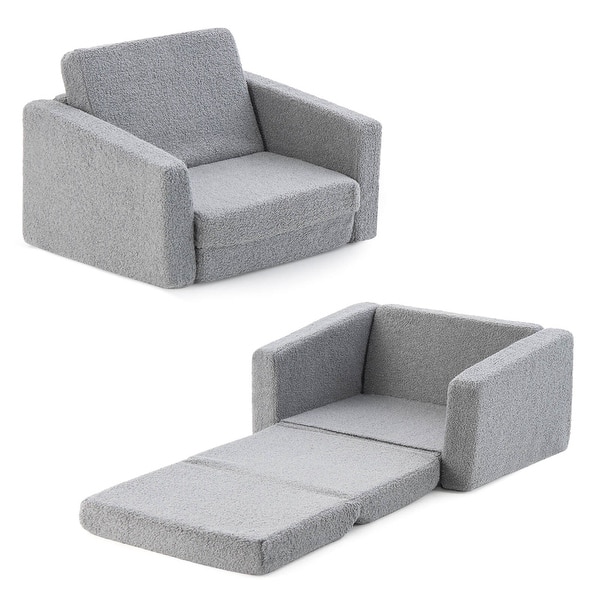 slide 2 of 6, 2-in-1 Toddler Fold out Couch Children's Convertible Sofa to Lounger Grey