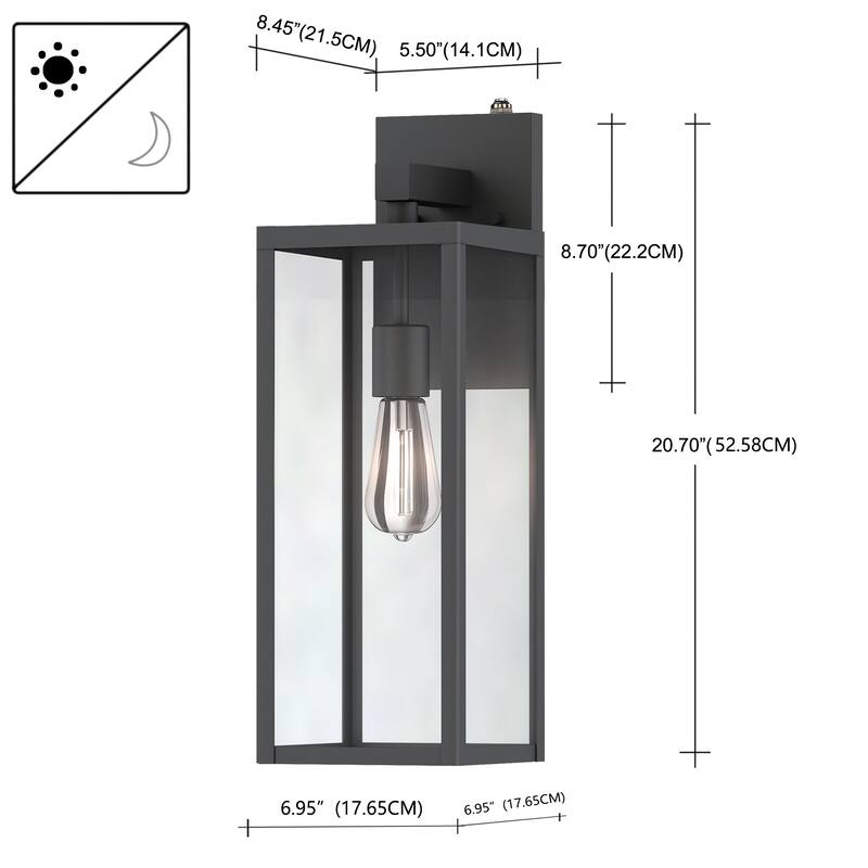 1-Light 21'' H Matte Black Outdoor Wall Lantern Sconce with Dusk to Dawn Sensor