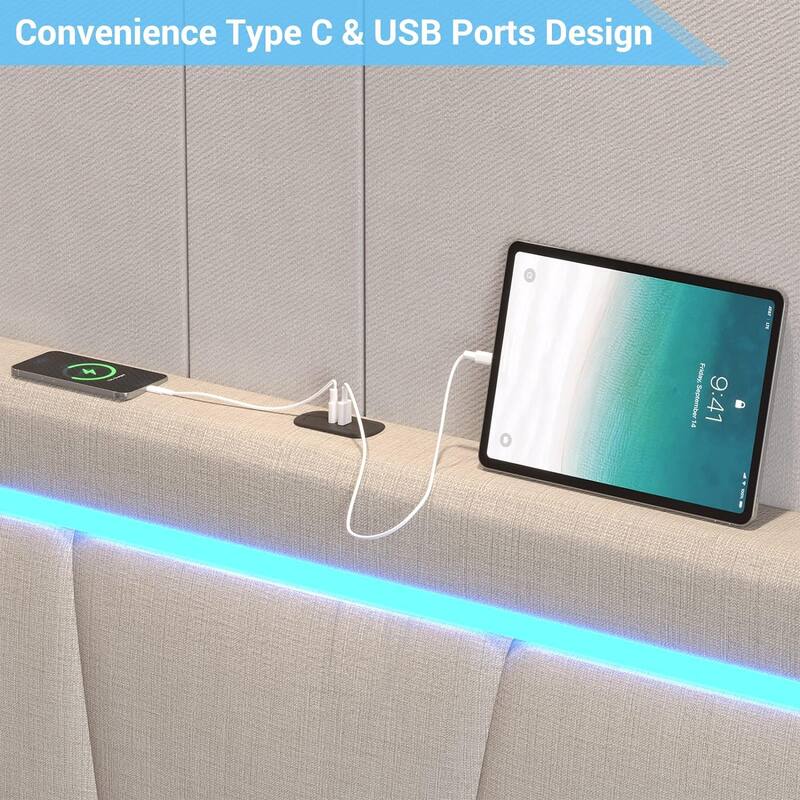 Bed Frame with 4 Storage Drawers1 USB /Type-C Charging Station