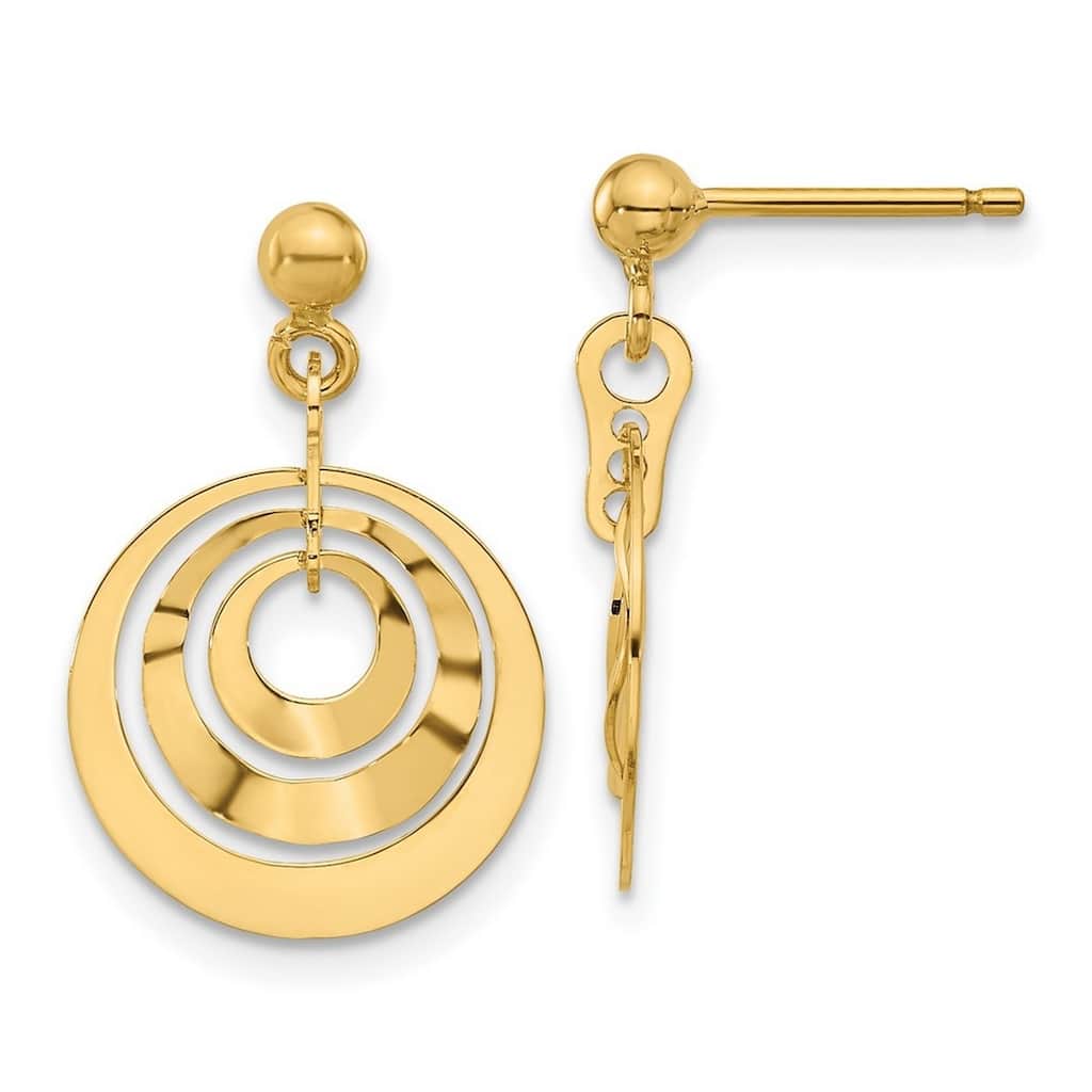 Curata 14k Yellow Gold Polished Circles Post Guardian Angel Earrings - 20.68x14.15mm