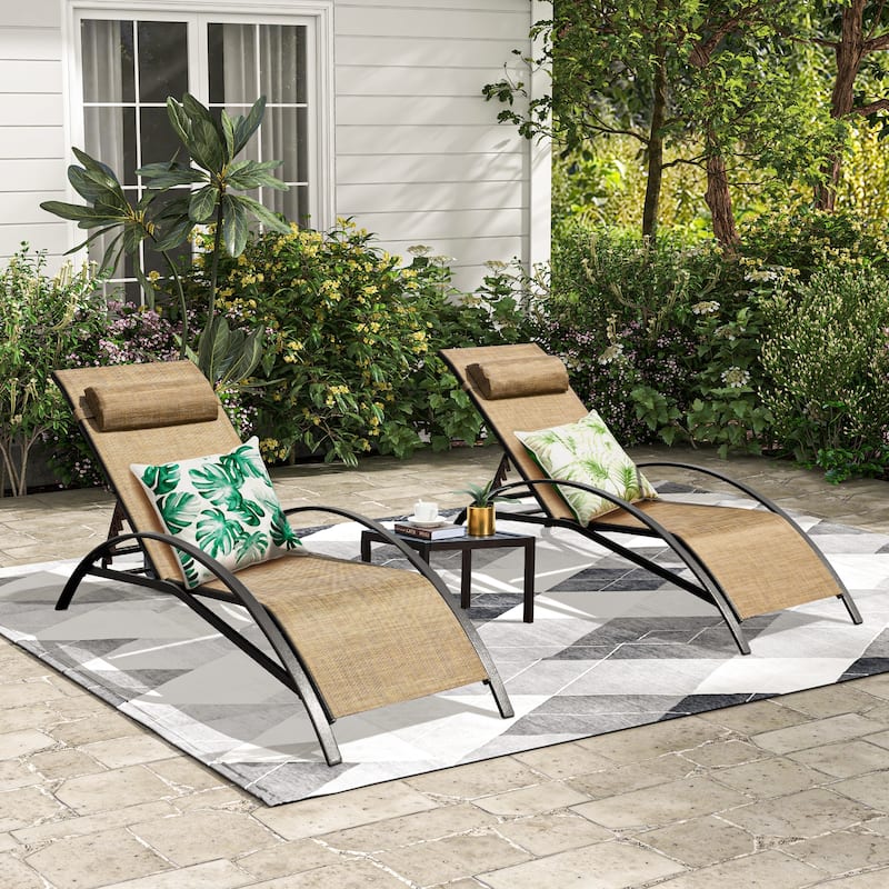 EROMMY Outdoor Patio Lounge Chair, Adjustable Recliner Outdoor Lounge Chairs, Multiple Colors Available - 3-Piece-Brown