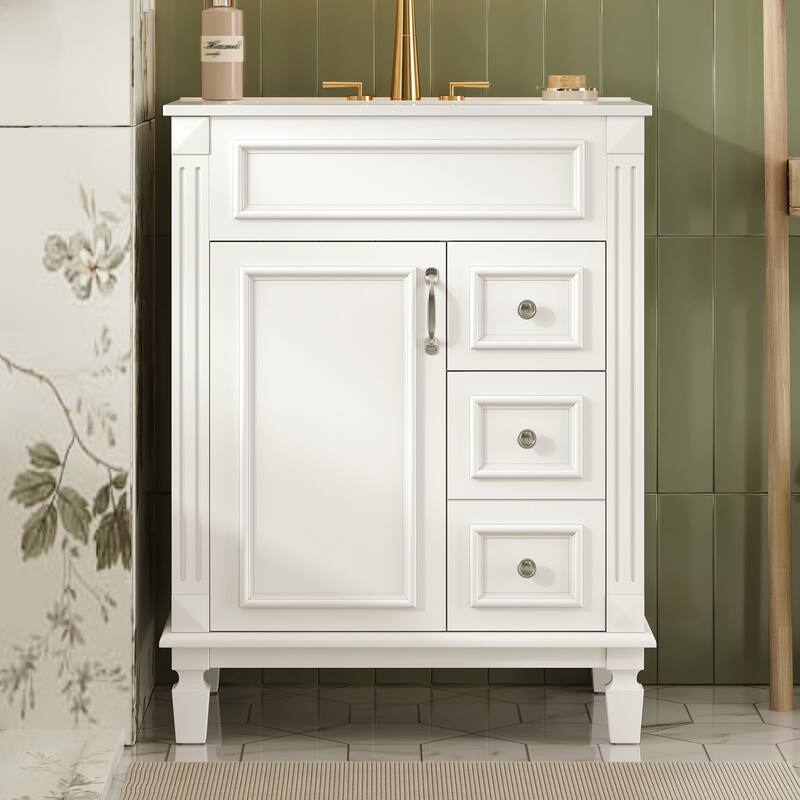 GDFStudio - Ardell Modern Bathroom Vanity with Ceramic Sink, 2 Storage Drawers and Adjustable Shelf - 24'W - White