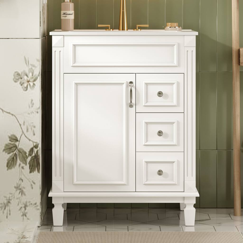 GDFStudio - Ardell Modern Bathroom Vanity with Ceramic Sink, 2 Storage Drawers and Adjustable Shelf - 24'W