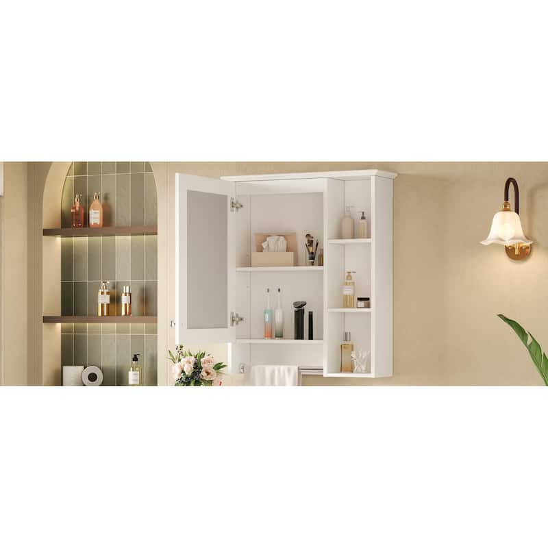 3-in-1 Bathroom Mirror Cabinet, 24-inch Wall Mounted Medicine Cabinet with Adjustable Shelf & Tower Bar
