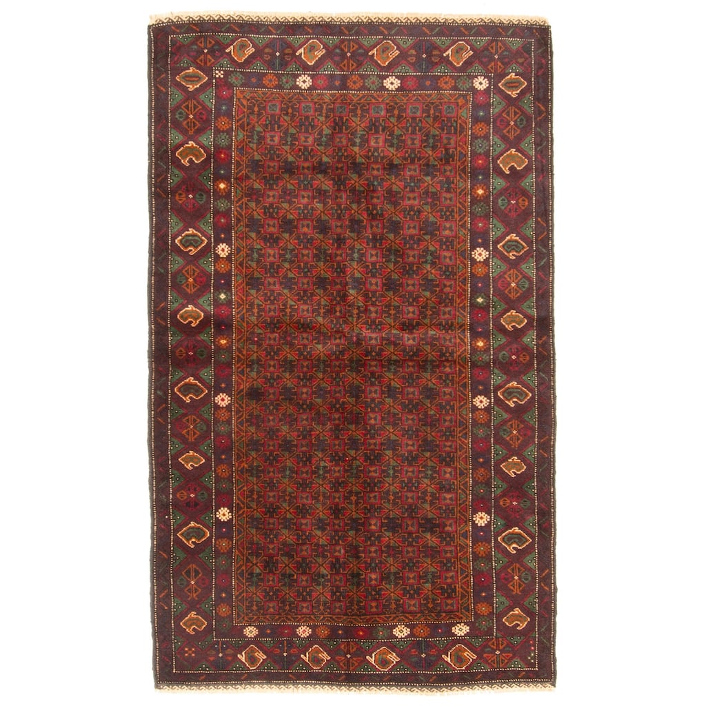 ECARPETGALLERY Hand-knotted Rizbaft Dark Brown Wool Rug - 3'5 x 5'9