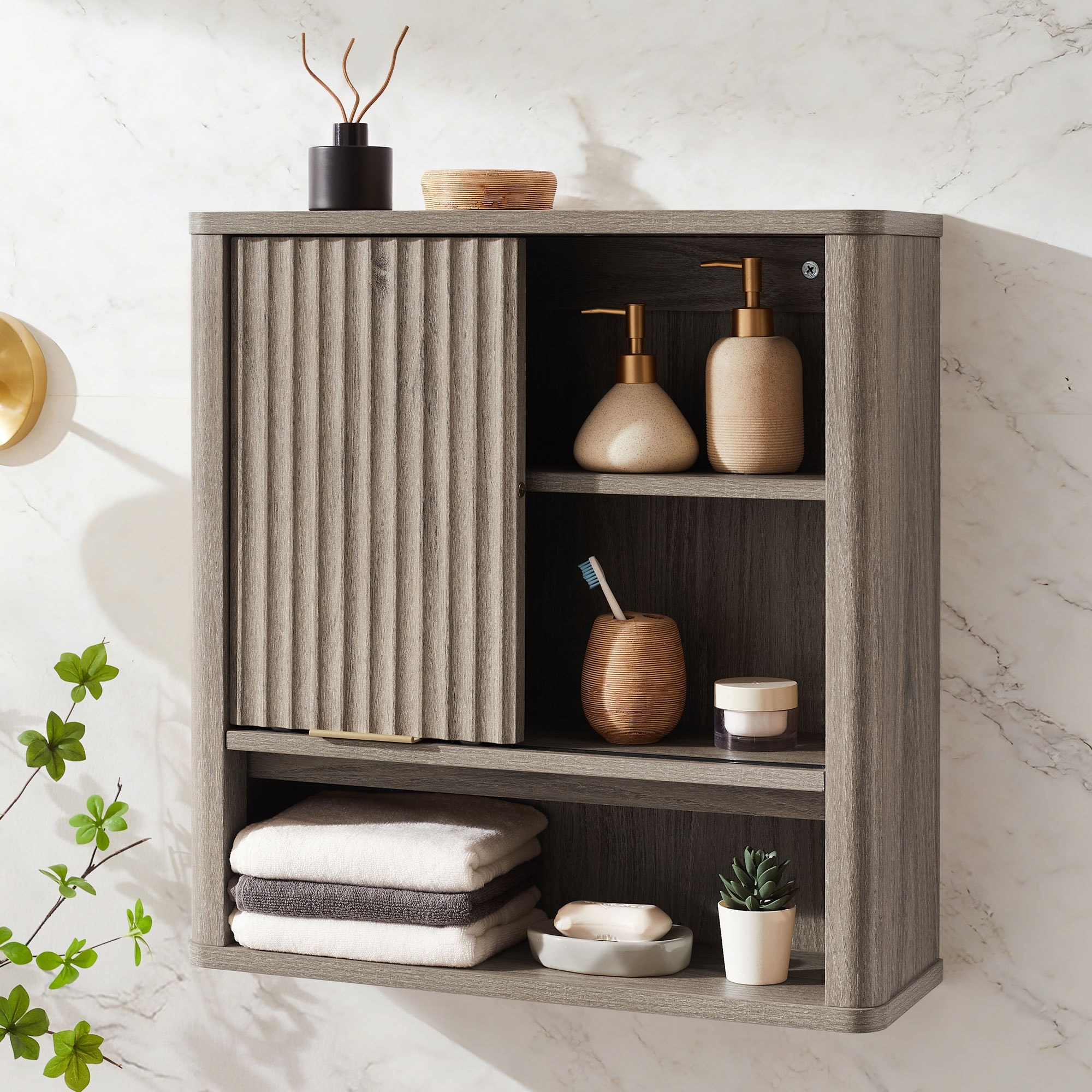Modern Fluted Bathroom Wall Cabinet, Wall-mounted Storage Organizer