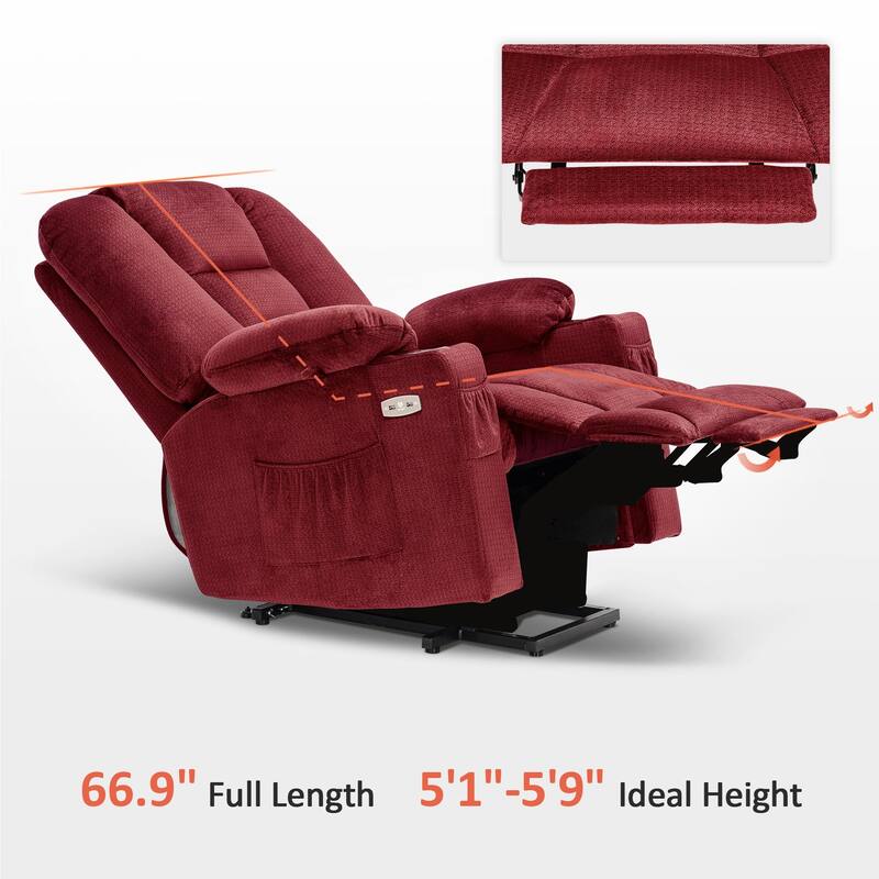 MCombo Power Lift Recliner Chair with Massage and Heat for Elderly, Extended Footrest, USB Ports, Fabric (Medium)