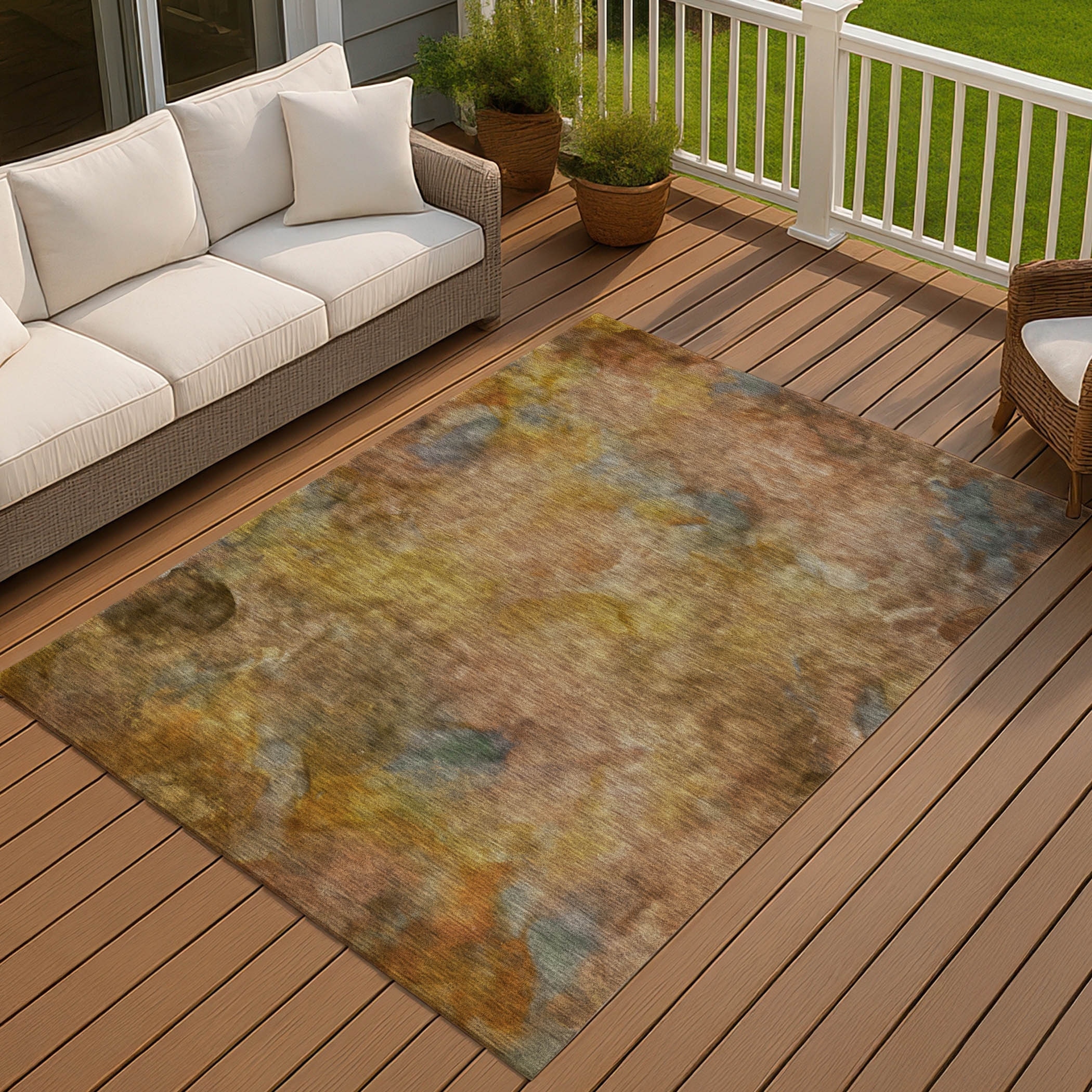Machine Washable Indoor/ Outdoor Abstract Contemporary Chantille Rug