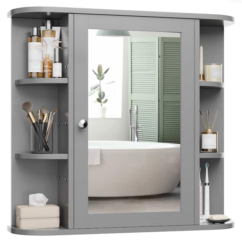 Futzca Bathroom Medicine Cabinet with Mirror and 6 Open Shelves