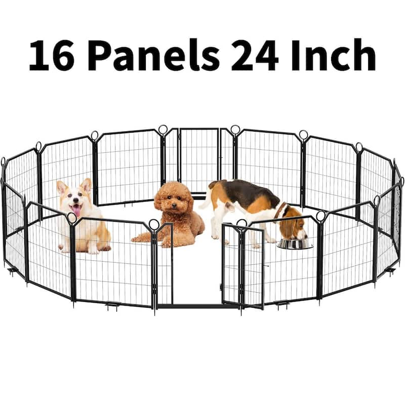 16 Panels 24 Inch Portable Dog Playpen and Pet Fence Indoor and Outdoor - 16 Pcs - Black