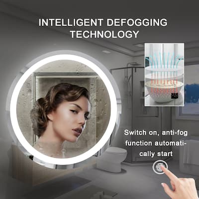 24 Inch Wall Mounted LED Round Makeup Mirror Bathroom, Bedroom - White/Silver