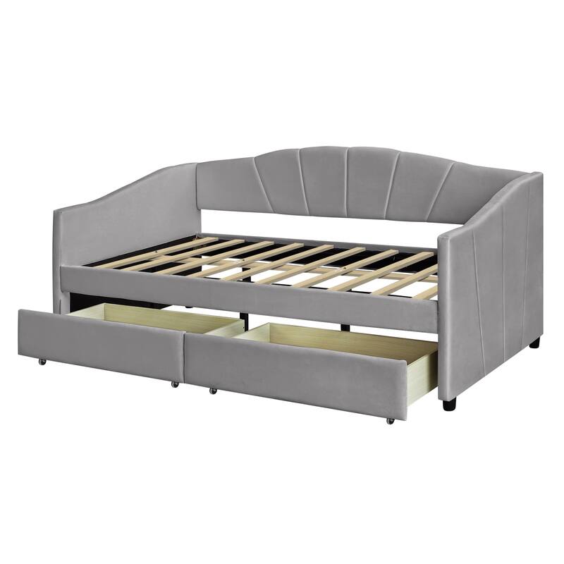 Elegant Twin Daybed with Velvet Upholstery, Drawers for Storage, and Sturdy Frame