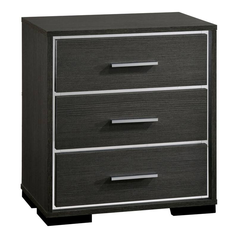 Furniture of America Kastela Contemporary Grey 3-Piece Panel Bed, Nightstand and Chest Set with LED and USB Ports