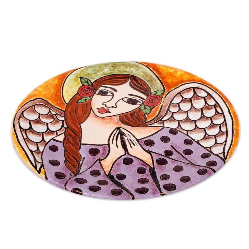 Novica Handmade Angel With Roses Ceramic Decorative Plate