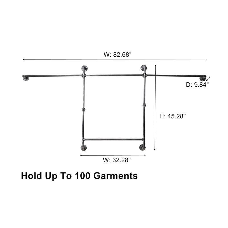 Industrial Pipe Clothing Racks - 9.84"D x 82.68"W x 45.28"H