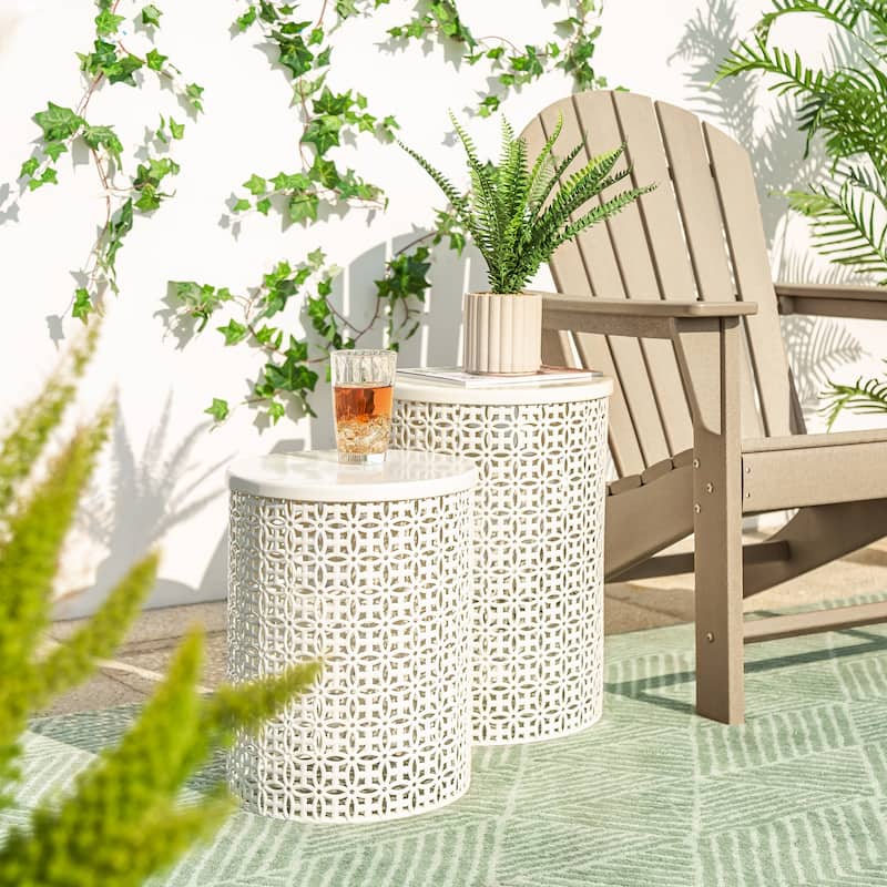 Glitzhome Set of 2 19.25"H & 16.5"H Multi-functional Metal Outdoor Table Garden Stool