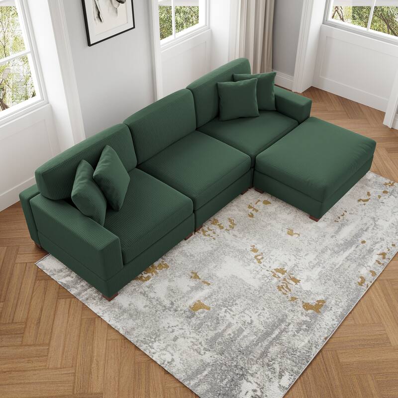 Ella 82" W/ 118" W Corduroy Modular Sectional Sofa with Ottoman