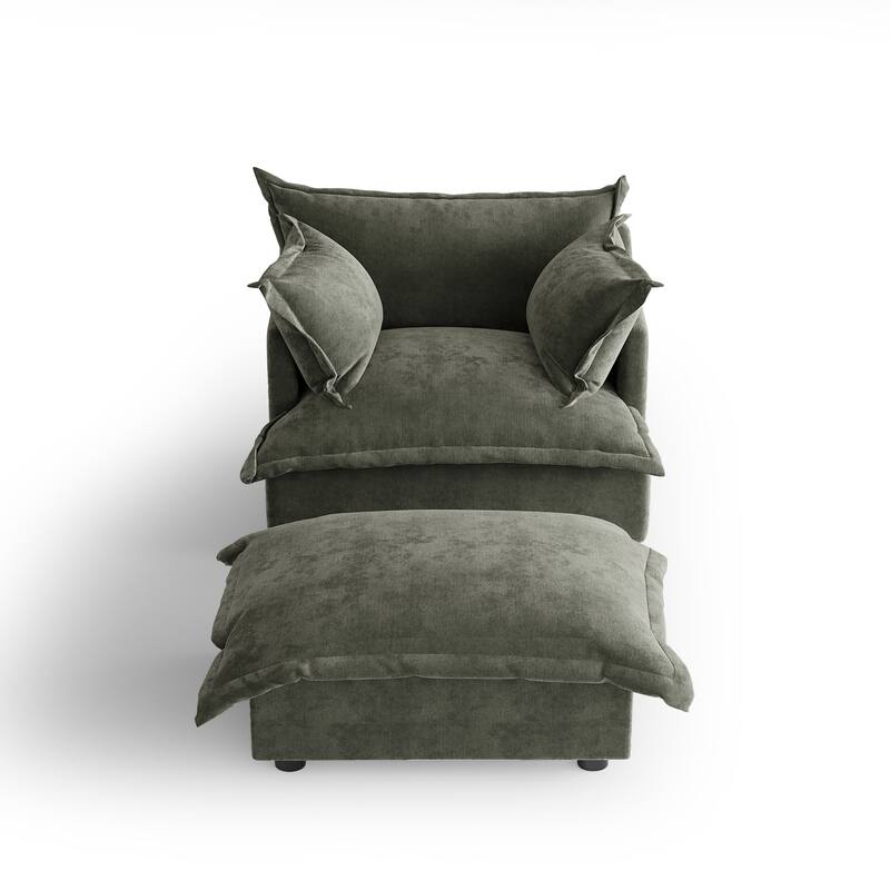 39"W Oversized Chenille Comfy Cloud Chaise Lounge with Ottoman