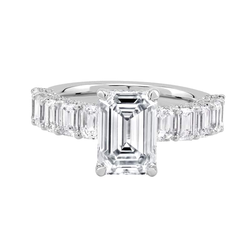 Auriya 14k Gold 8.00ctw Lab grown Emerald Vintage Hidden Halo Diamond Engagement Ring (F-G VS) - White - 6.5
