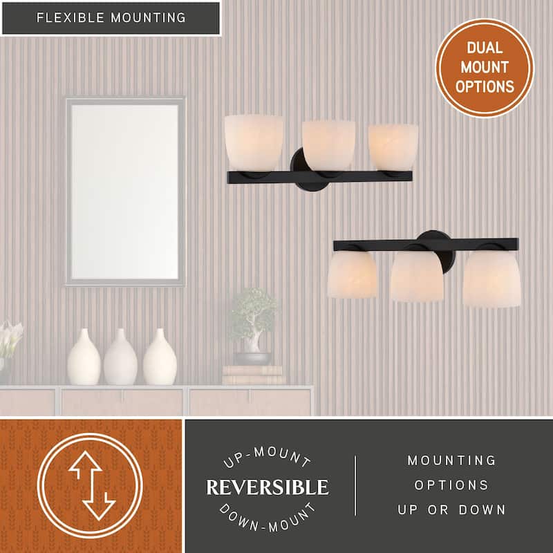 VAXCEL Bosworth Contemporary Bathroom Vanity Wall Light Fixture, White Alabaster Glass Shade, Dimmable, Reversible