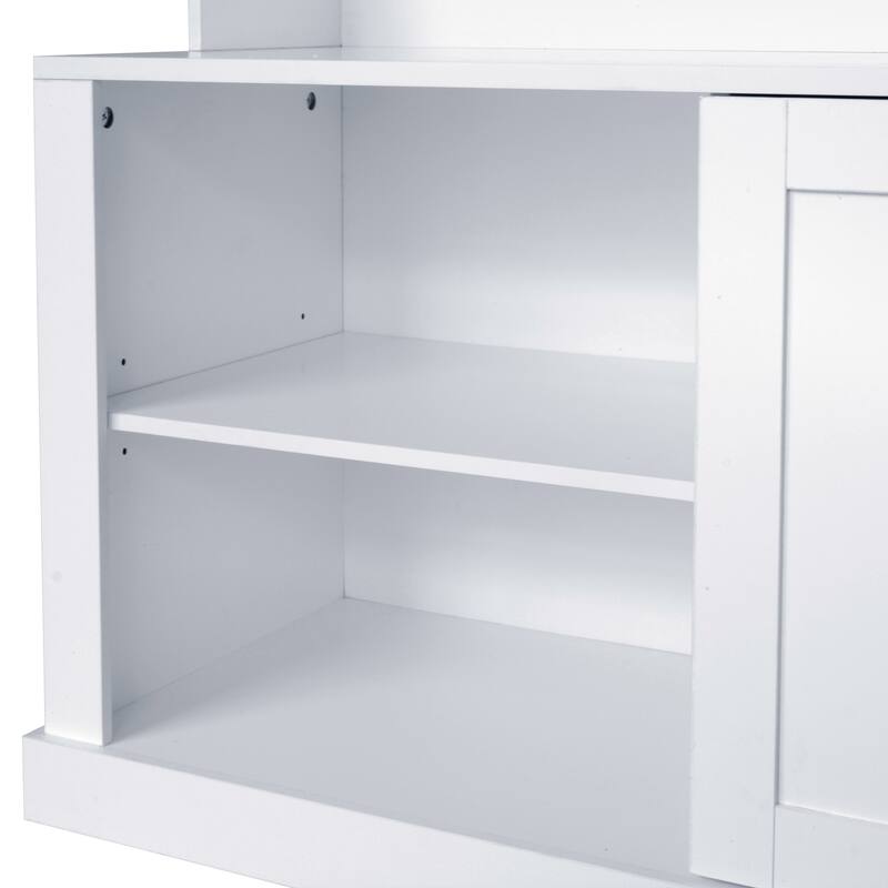 Storage Bench with Shoe Rack 57" Hall Tree Wood Coat Tree with 6 Hooks, Open Coat Hanger for Entrance, Living Room