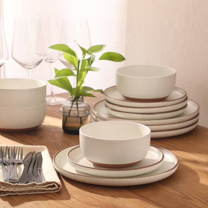 Gibson Elite Abbey Circle 12 Piece (Service for 4) Reactive Matte Glaze Dishes Stoneware Ceramic Dinnerware Set