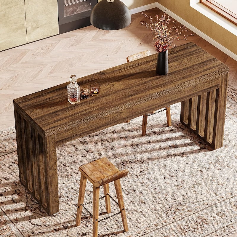 63-inch Rectangular Bar Table, Farmhouse Counter Height Pub Dining Table for Dining Room, Bistro, Restaurant