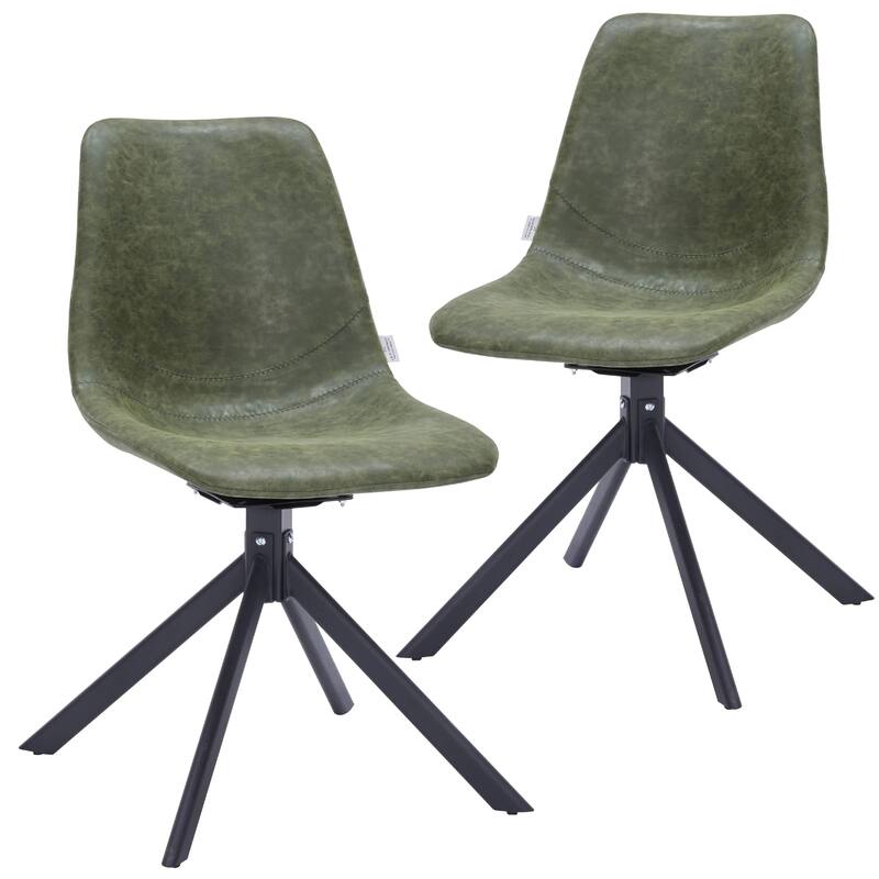 Markley Leather Dining Chair 360 Degree Swivel with Iron legs Modern Accent Side Chair Set of 2 - Green