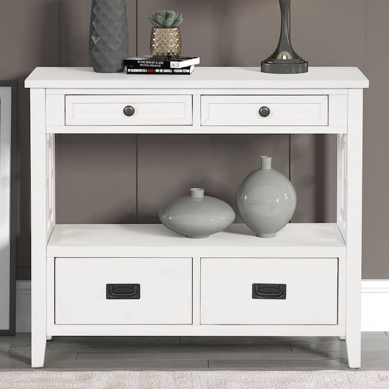 36'' Farmhouse Pine Wood Console Table Entry Sofa Table with 4 Drawers & 1 Storage Shelf for Entryway Living Room Bedroom