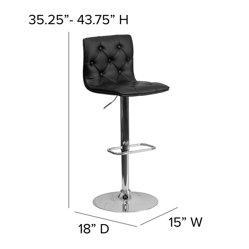 2 Pack Contemporary Button Tufted Adjustable Height Barstool with Chrome Base