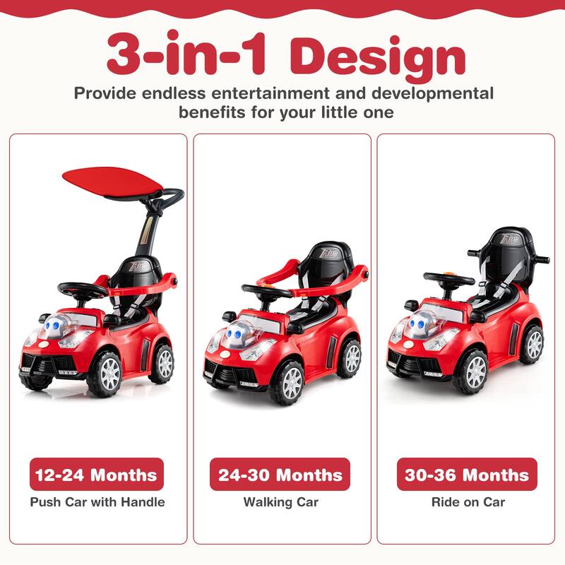 Gymax 3-in-1 Sliding Walker w/ Adjustable Canopy Horn Music & Light