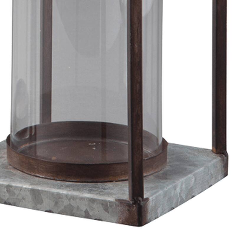 Geometric Lantern with Glass Hurricane, Set of 2, Black and Gray