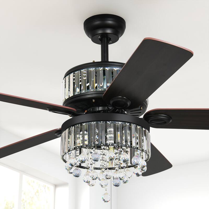 52" Moasis Dual-Sided Chandelier Ceiling Fan - 5 Blades - Includes Remote - 52 - Black