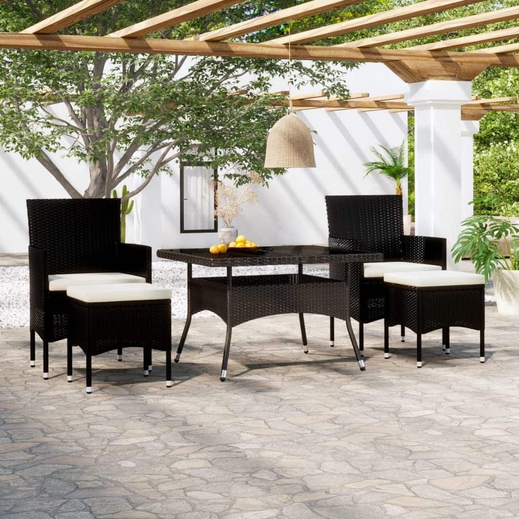 vidaXL Patio Dining Set Outdoor Table and Chiars Footstools 5 Piece Poly Rattan - 47.2 x 47.2 x 29.5 in