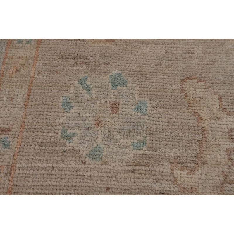 Vegetable Dye Beige Oushak Turkish Area Rug Hand-Knotted Wool Carpet - 3'10"x 5'8"