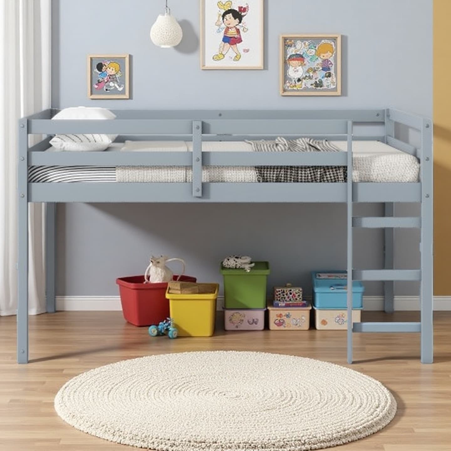Full Size Rubber Wood Loft Bed with Ladder, Low-Profile Espresso Platform Bed with Spacious Under-Bed Storage