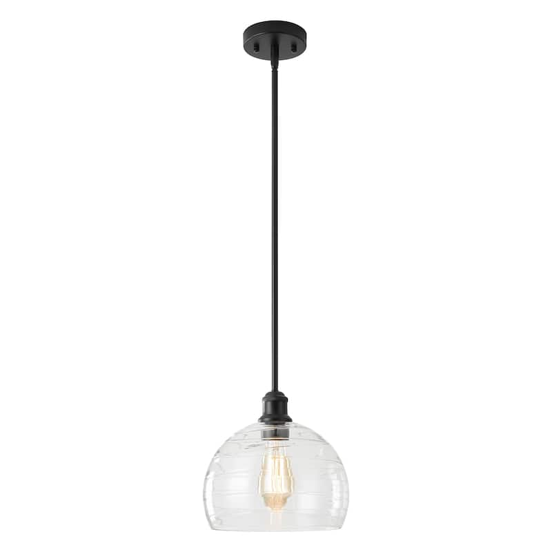 1-Light Modern Black Ribbed Glass Dome Kitchen Island Pendant Light - 9.06 in. W x 9.45 in. H