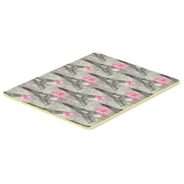 Carolines Treasures BB7503CMT Watercolor Pink Flowers Eiffel Tower Kitchen or Bath Mat 20 x 30 in.