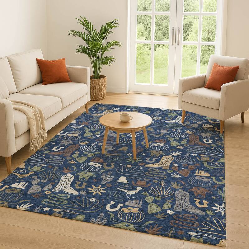 Machine Washable Indoor/ Outdoor Modern Ranch Chantille Rug