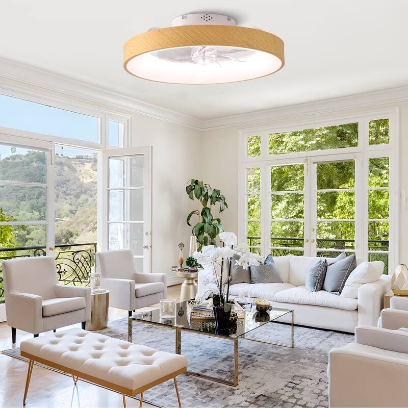 Bella Depot 20" Modern Wood-Look Flush Mount Ceiling Fan with Light and Remote Dimmable RGB Light