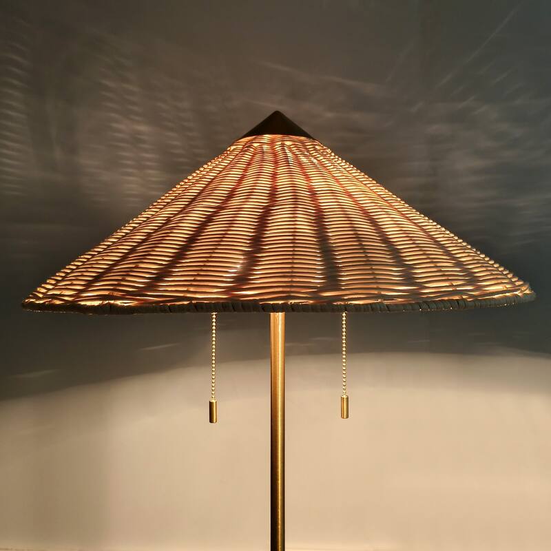 Floor Lamp Traditional Brass 65" 2-Light Rattan Shade