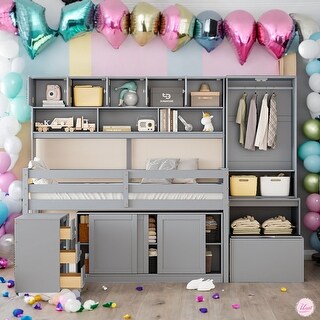 Multifunction Twin Size Loft Bed With Under-bed Desk and Drawers and Shelves